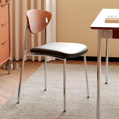 Modern Minimalist Stainless Steel Plywood Sponge Silicone Microfiber Leather Square Dining Chair Backrest For Dining Room & Kitchen