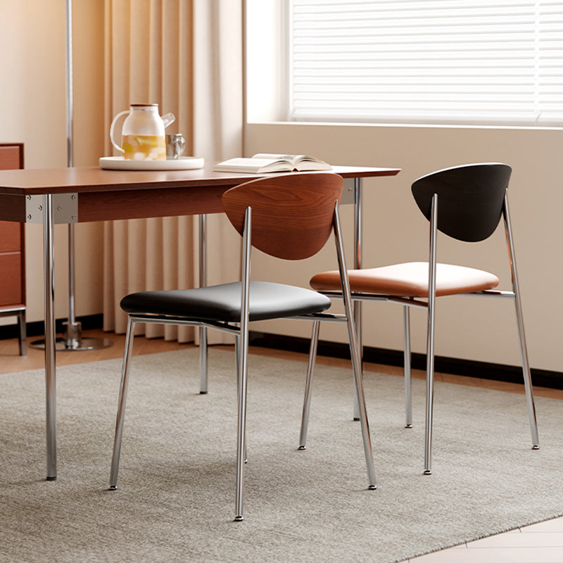 Modern Minimalist Stainless Steel Plywood Sponge Silicone Microfiber Leather Square Dining Chair Backrest For Dining Room & Kitchen