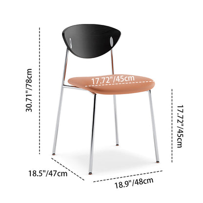 Modern Minimalist Stainless Steel Plywood Sponge Silicone Microfiber Leather Square Dining Chair Backrest For Dining Room & Kitchen