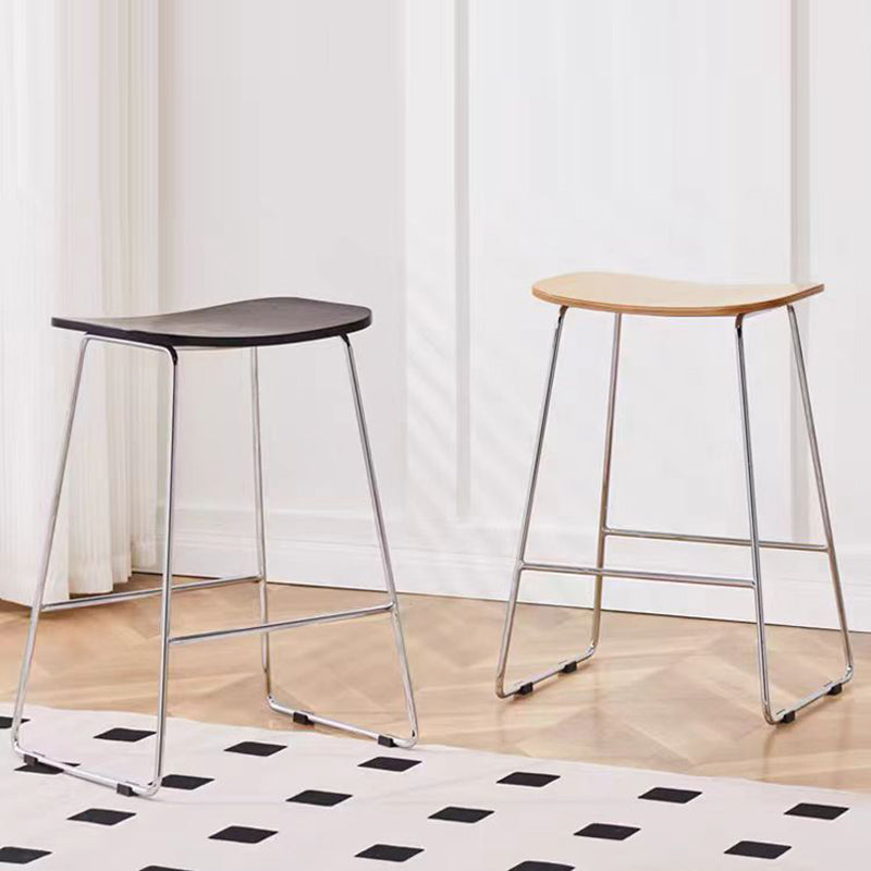 Contemporary Scandinavian Plywood Iron Rectangular Bar Stool Armless For Dining Room & Kitchen
