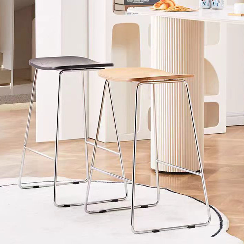Contemporary Scandinavian Plywood Iron Rectangular Bar Stool Armless For Dining Room & Kitchen