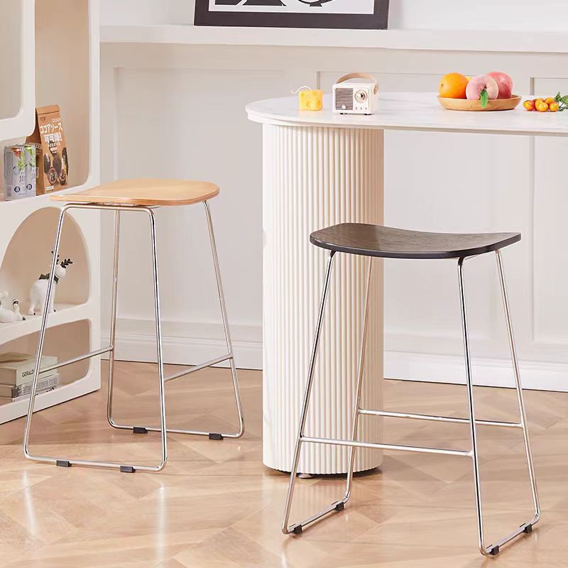 Contemporary Scandinavian Plywood Iron Rectangular Bar Stool Armless For Dining Room & Kitchen