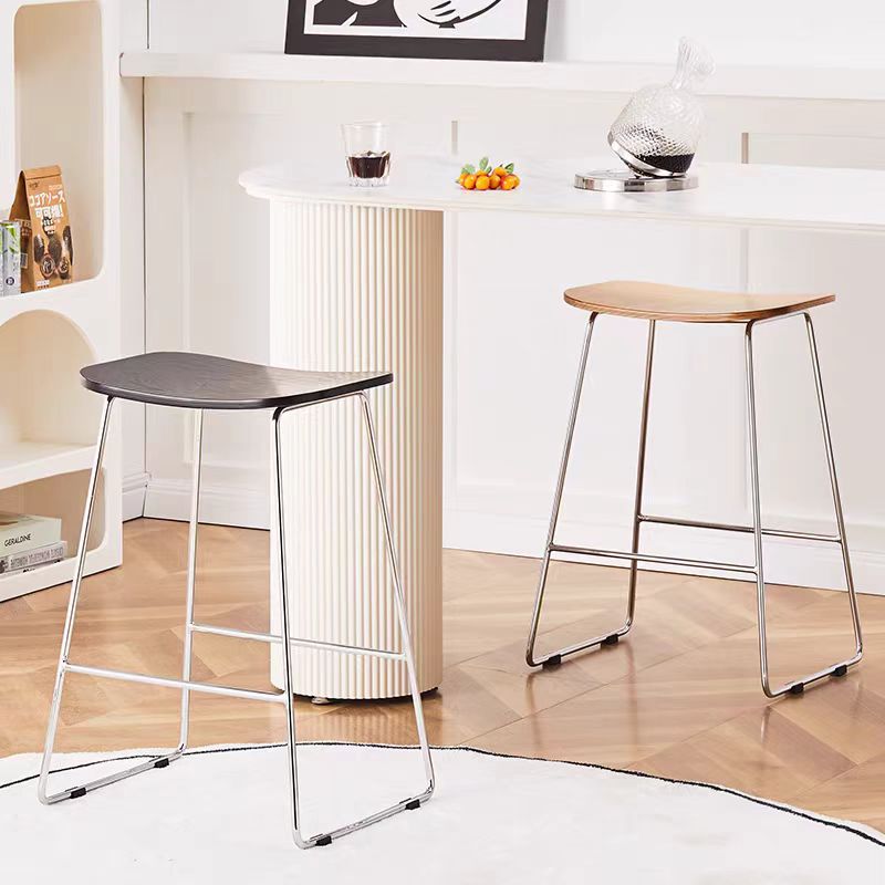 Contemporary Scandinavian Plywood Iron Rectangular Bar Stool Armless For Dining Room & Kitchen