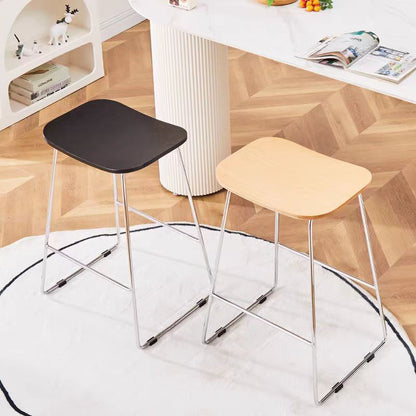 Contemporary Scandinavian Plywood Iron Rectangular Bar Stool Armless For Dining Room & Kitchen