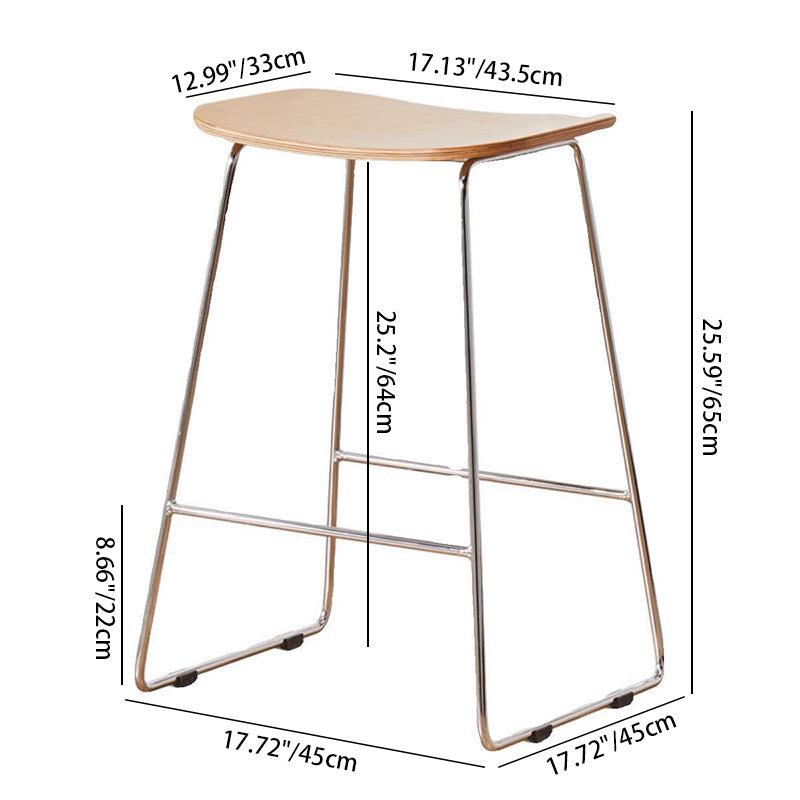 Contemporary Scandinavian Plywood Iron Rectangular Bar Stool Armless For Dining Room & Kitchen