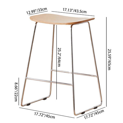 Contemporary Scandinavian Plywood Iron Rectangular Bar Stool Armless For Dining Room & Kitchen