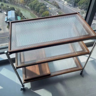 Traditional Vintage Wood, Glass & Stainless Steel Rectangular Side Table With 3-Tier Storage For Living Room & Bedroom