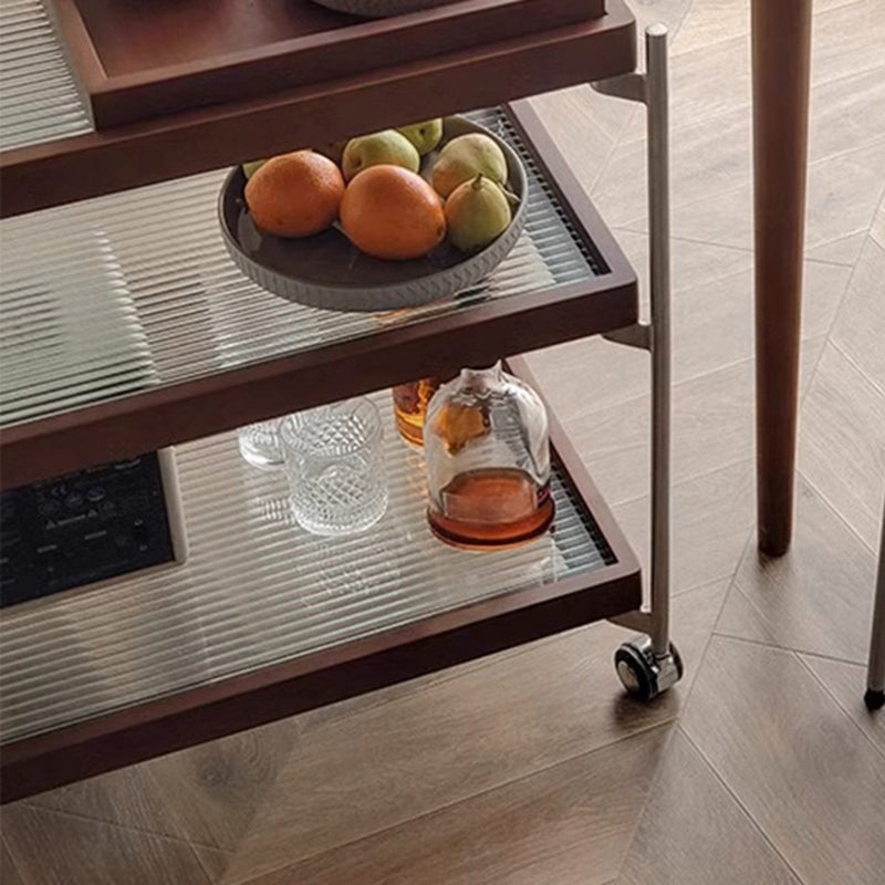 Traditional Vintage Wood, Glass & Stainless Steel Rectangular Side Table With 3-Tier Storage For Living Room & Bedroom