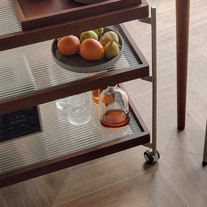 Traditional Vintage Wood, Glass & Stainless Steel Rectangular Side Table With 3-Tier Storage For Living Room & Bedroom
