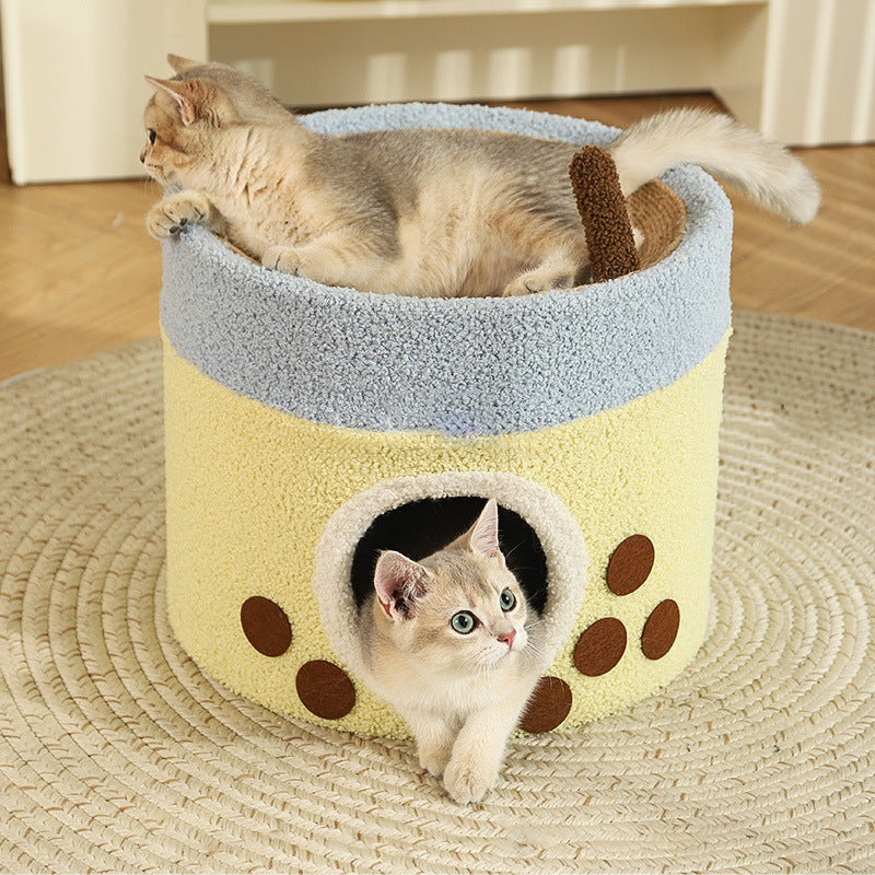 Modern Art Deco Cylinder Milk Tea Cup Sisal Fabric Wear-Resistant Warm Cat Tower 1/2-Hole For Living Room