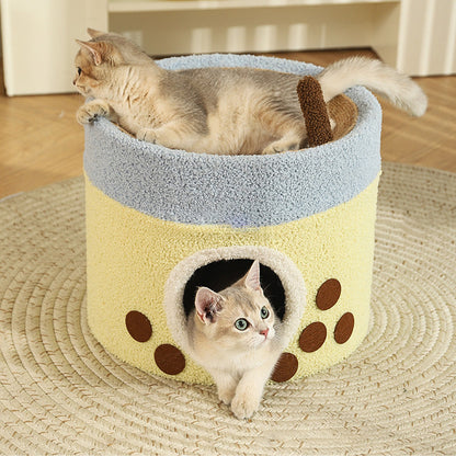 Modern Art Deco Cylinder Milk Tea Cup Sisal Fabric Wear-Resistant Warm Cat Tower 1/2-Hole For Living Room