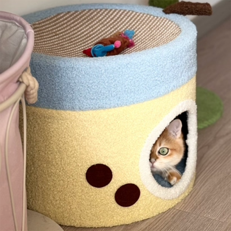 Modern Art Deco Cylinder Milk Tea Cup Sisal Fabric Wear-Resistant Warm Cat Tower 1/2-Hole For Living Room