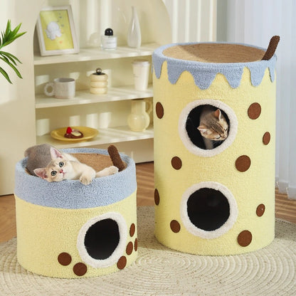 Modern Art Deco Cylinder Milk Tea Cup Sisal Fabric Wear-Resistant Warm Cat Tower 1/2-Hole For Living Room