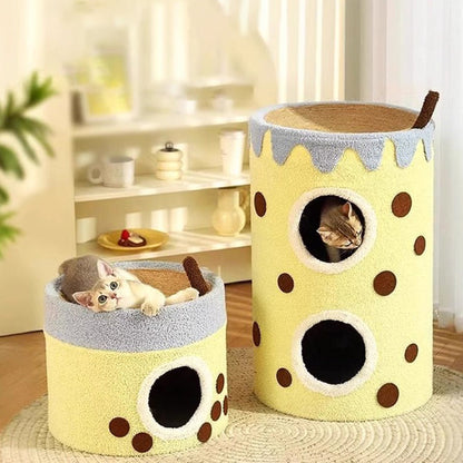 Modern Art Deco Cylinder Milk Tea Cup Sisal Fabric Wear-Resistant Warm Cat Tower 1/2-Hole For Living Room