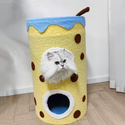 Modern Art Deco Cylinder Milk Tea Cup Sisal Fabric Wear-Resistant Warm Cat Tower 1/2-Hole For Living Room
