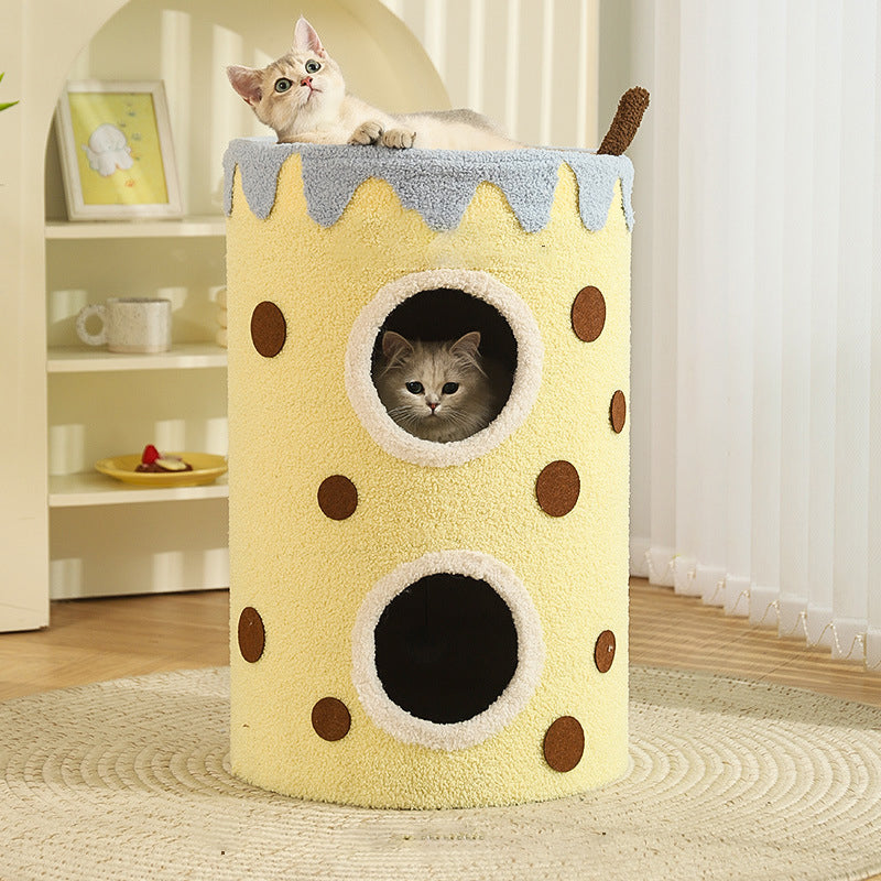 Modern Art Deco Cylinder Milk Tea Cup Sisal Fabric Wear-Resistant Warm Cat Tower 1/2-Hole For Living Room