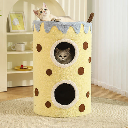 Modern Art Deco Cylinder Milk Tea Cup Sisal Fabric Wear-Resistant Warm Cat Tower 1/2-Hole For Living Room