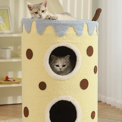 Modern Art Deco Cylinder Milk Tea Cup Sisal Fabric Wear-Resistant Warm Cat Tower 1/2-Hole For Living Room