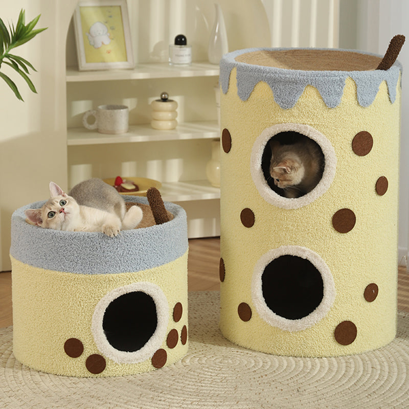 Modern Art Deco Cylinder Milk Tea Cup Sisal Fabric Wear-Resistant Warm Cat Tower 1/2-Hole For Living Room