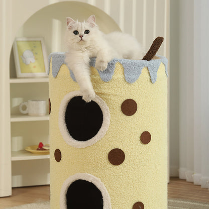 Modern Art Deco Cylinder Milk Tea Cup Sisal Fabric Wear-Resistant Warm Cat Tower 1/2-Hole For Living Room