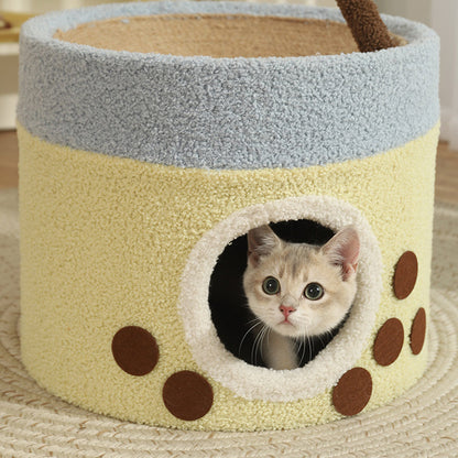 Modern Art Deco Cylinder Milk Tea Cup Sisal Fabric Wear-Resistant Warm Cat Tower 1/2-Hole For Living Room
