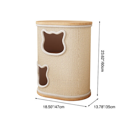 Modern Minimalist Elliptical Cylinder Solid Wood Multi-Layer Board Rubberwood Sisal Integrated Cat Bed & Cat Tower 2/3-Hole For Living Room
