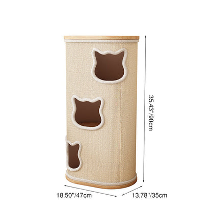 Modern Minimalist Elliptical Cylinder Solid Wood Multi-Layer Board Rubberwood Sisal Integrated Cat Bed & Cat Tower 2/3-Hole For Living Room