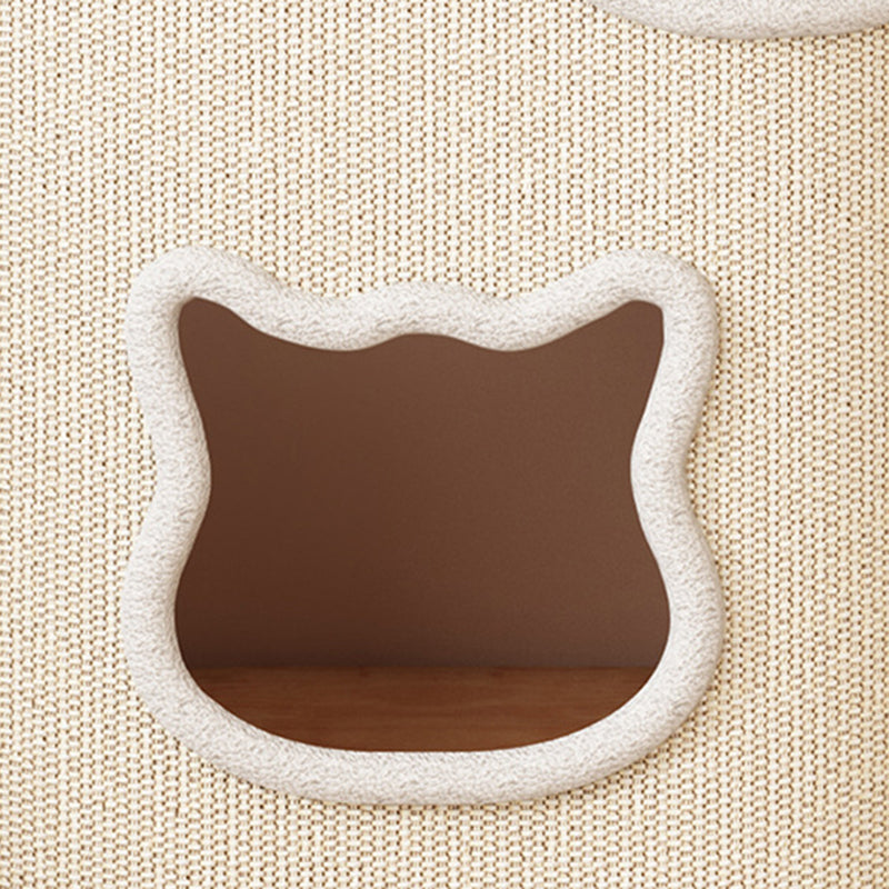 Modern Minimalist Elliptical Cylinder Solid Wood Multi-Layer Board Rubberwood Sisal Integrated Cat Bed & Cat Tower 2/3-Hole For Living Room