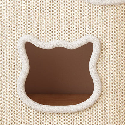 Modern Minimalist Elliptical Cylinder Solid Wood Multi-Layer Board Rubberwood Sisal Integrated Cat Bed & Cat Tower 2/3-Hole For Living Room