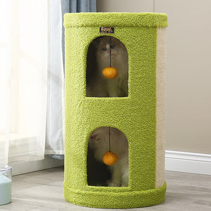 Traditional Rustic Tree Hole Teddy Fleece Thickened Hard Paper Tube Integrated Cat Bed & Cat Tower 2/3-Nest For Living Room