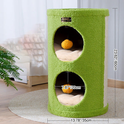 Traditional Rustic Tree Hole Teddy Fleece Thickened Hard Paper Tube Integrated Cat Bed & Cat Tower 2/3-Nest For Living Room