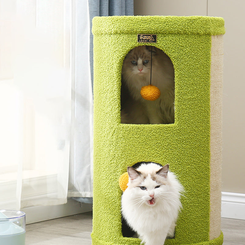 Traditional Rustic Tree Hole Teddy Fleece Thickened Hard Paper Tube Integrated Cat Bed & Cat Tower 2/3-Nest For Living Room