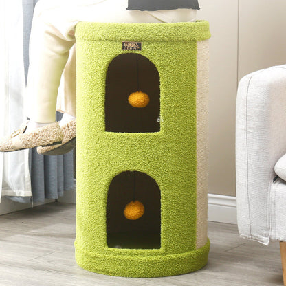 Traditional Rustic Tree Hole Teddy Fleece Thickened Hard Paper Tube Integrated Cat Bed & Cat Tower 2/3-Nest For Living Room