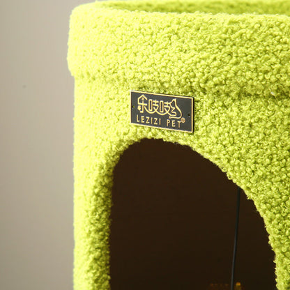 Traditional Rustic Tree Hole Teddy Fleece Thickened Hard Paper Tube Integrated Cat Bed & Cat Tower 2/3-Nest For Living Room