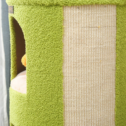 Traditional Rustic Tree Hole Teddy Fleece Thickened Hard Paper Tube Integrated Cat Bed & Cat Tower 2/3-Nest For Living Room