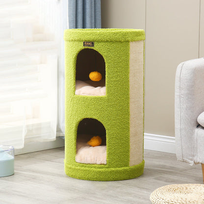 Traditional Rustic Tree Hole Teddy Fleece Thickened Hard Paper Tube Integrated Cat Bed & Cat Tower 2/3-Nest For Living Room