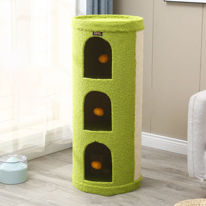 Traditional Rustic Tree Hole Teddy Fleece Thickened Hard Paper Tube Integrated Cat Bed & Cat Tower 2/3-Nest For Living Room