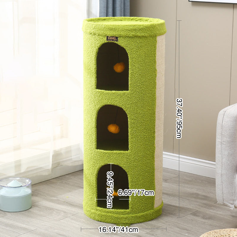 Traditional Rustic Tree Hole Teddy Fleece Thickened Hard Paper Tube Integrated Cat Bed & Cat Tower 2/3-Nest For Living Room