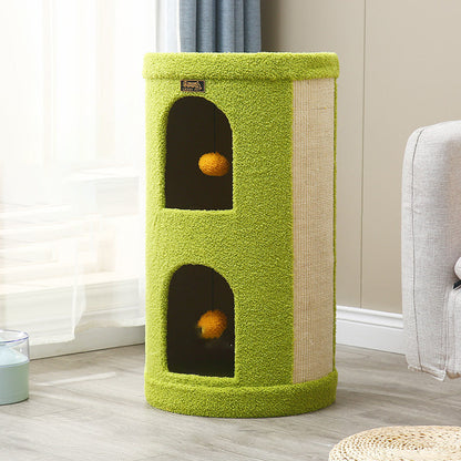 Traditional Rustic Tree Hole Teddy Fleece Thickened Hard Paper Tube Integrated Cat Bed & Cat Tower 2/3-Nest For Living Room