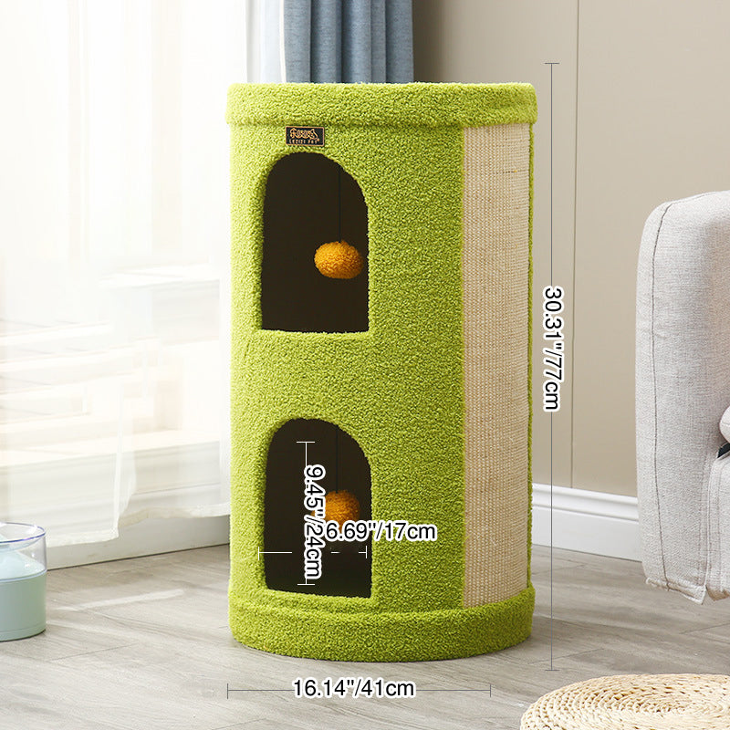 Traditional Rustic Tree Hole Teddy Fleece Thickened Hard Paper Tube Integrated Cat Bed & Cat Tower 2/3-Nest For Living Room