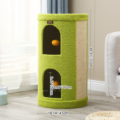 Traditional Rustic Tree Hole Teddy Fleece Thickened Hard Paper Tube Integrated Cat Bed & Cat Tower 2/3-Nest For Living Room