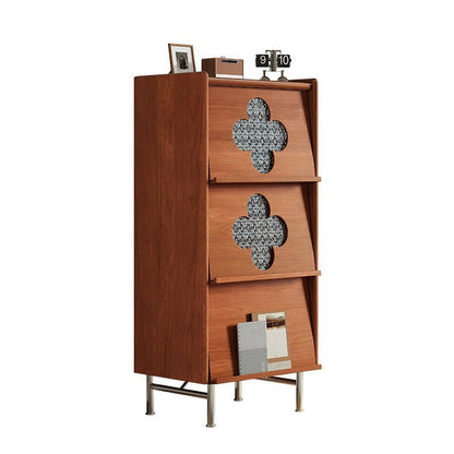 Traditional Vintage Rectangular Rubberwood Pine Wood Solid Wood Multi-Layer Board Stainless Steel Glass Storage Cabinet 3-Cabinet For Living Room