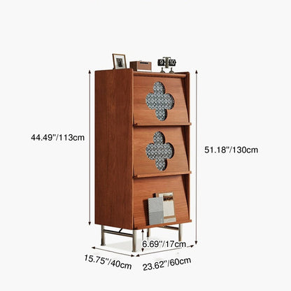 Traditional Vintage Rectangular Rubberwood Pine Wood Solid Wood Multi-Layer Board Stainless Steel Glass Storage Cabinet 3-Cabinet For Living Room