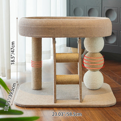 Contemporary Boho Ellipse MDF Hemp Rope Hemp Fabric Wear-Resistant Cat Tower 2-Tier For Living Room