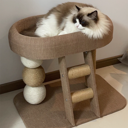 Contemporary Boho Ellipse MDF Hemp Rope Hemp Fabric Wear-Resistant Cat Tower 2-Tier For Living Room