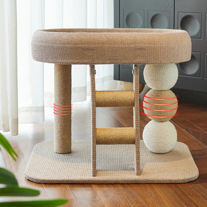 Contemporary Boho Ellipse MDF Hemp Rope Hemp Fabric Wear-Resistant Cat Tower 2-Tier For Living Room