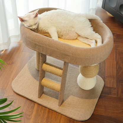 Contemporary Boho Ellipse MDF Hemp Rope Hemp Fabric Wear-Resistant Cat Tower 2-Tier For Living Room