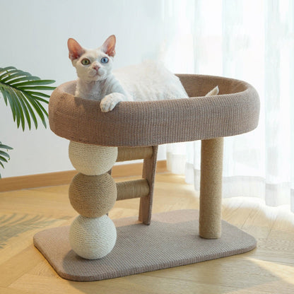 Contemporary Boho Ellipse MDF Hemp Rope Hemp Fabric Wear-Resistant Cat Tower 2-Tier For Living Room
