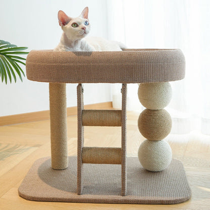 Contemporary Boho Ellipse MDF Hemp Rope Hemp Fabric Wear-Resistant Cat Tower 2-Tier For Living Room