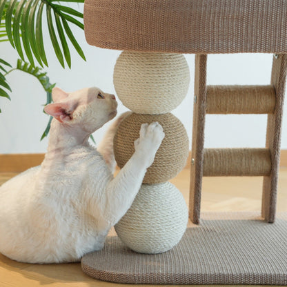 Contemporary Boho Ellipse MDF Hemp Rope Hemp Fabric Wear-Resistant Cat Tower 2-Tier For Living Room